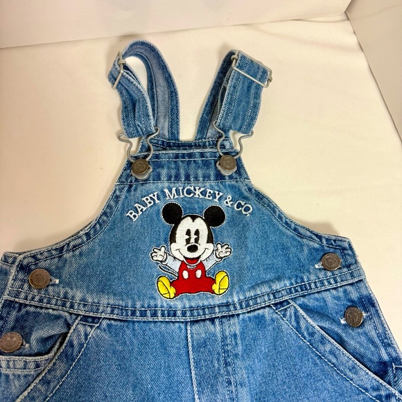 Vintage Disney Baby Mickey Mouse Embroidered Denim Overalls Size 12 Months - Picture 1 of 9